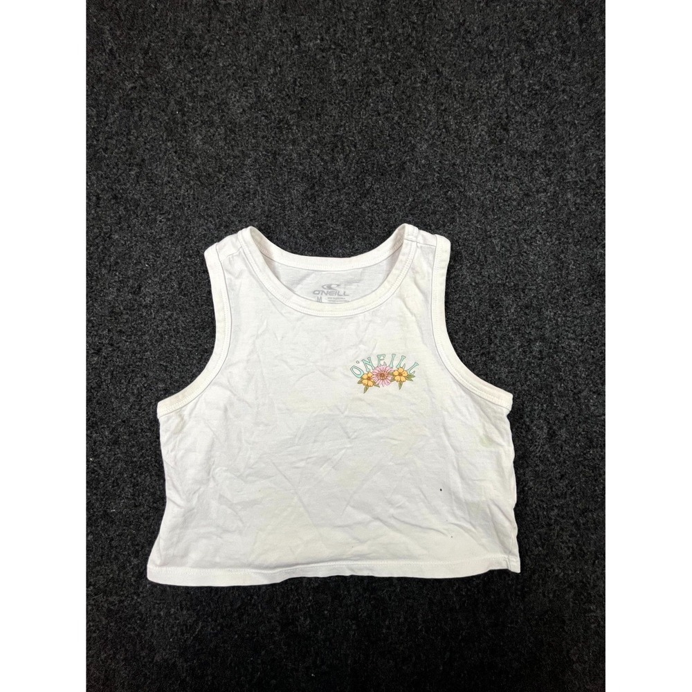 O'Neill Cropped Tank Top Girls Medium White Graphic Print Floral Sleeveless